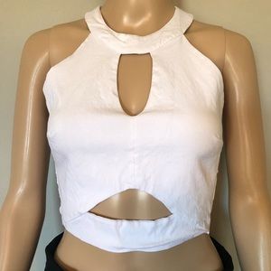 Cute white cut out crop top zip up back